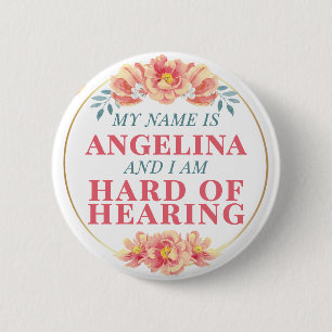 Badge Rond 5 Cm Rose orange floral nom malentendant féminin