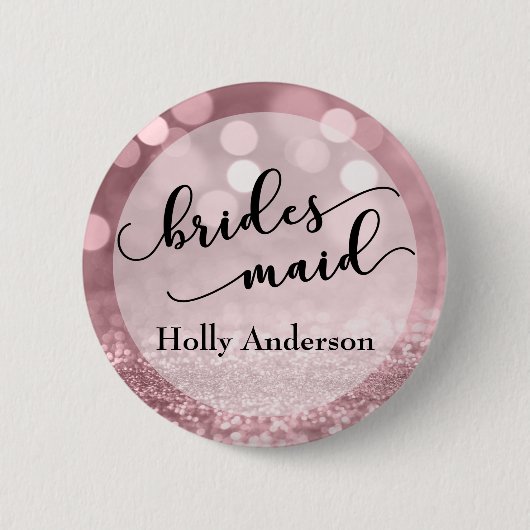 Badge Rond 5 Cm Rose Parties scintillant or Bokeh & Typographie Br (Devant)