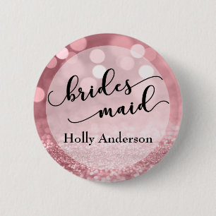 Badge Rond 5 Cm Rose Parties scintillant or Bokeh & Typographie Br