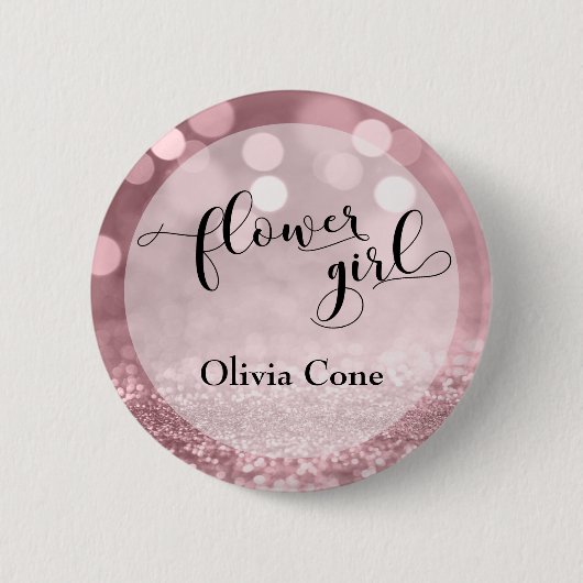 Badge Rond 5 Cm Rose Parties scintillant or Bokeh Typographie Flow (Devant)