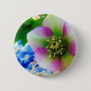 Badge Rond 5 Cm Rose rose carême bleu boule de verre