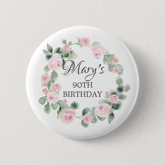 Badge Rond 5 Cm Rose rose Eucalyptus Botanique 90e anniversaire (Devant)