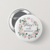 Badge Rond 5 Cm Rose rose Eucalyptus Botanique 90e anniversaire (Devant & derrière)