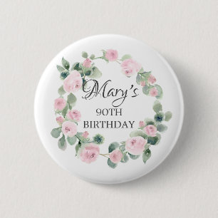 Badge Rond 5 Cm Rose rose Eucalyptus Botanique 90e anniversaire