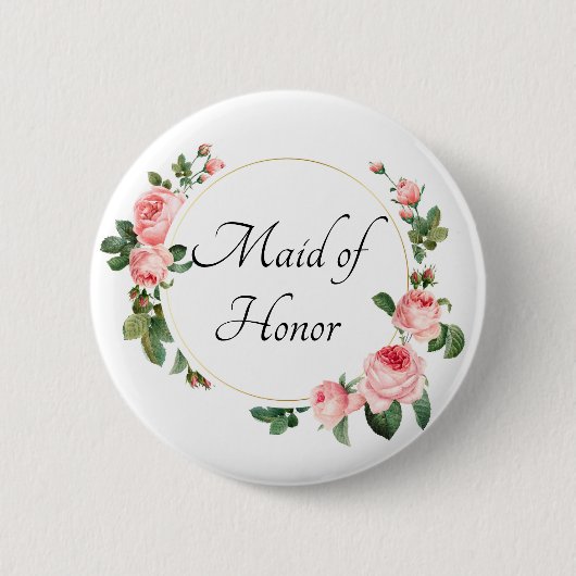 Badge Rond 5 Cm Rose rose rougissante, bonne d'honneur (Devant)