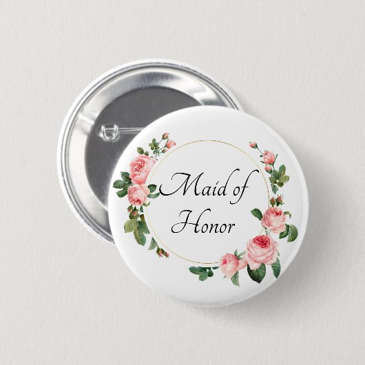 Badge Rond 5 Cm Rose rose rougissante, bonne d'honneur (Devant & derrière)