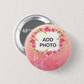 Badge Rond 5 Cm Rose Roses Valentine Ajouter Votre Photo (Devant & derrière)