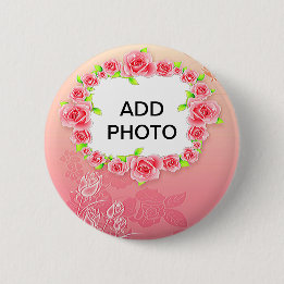 Badge Rond 5 Cm Rose Roses Valentine Ajouter Votre Photo
