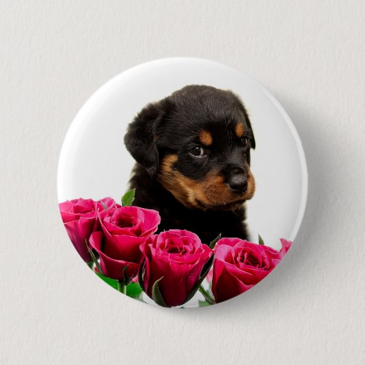 Badge Rond 5 Cm Rose Valentin Rottweiler Puppy (Devant)