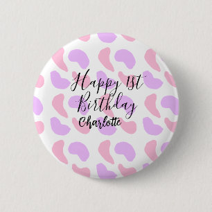 Badge Rond 5 Cm Rose violet abstrait formes heureux 1er anniversai