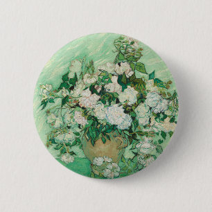 Badge Rond 5 Cm Roses blanches de Van Gogh - Art floral mint vinta