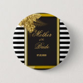 Badge Rond 5 Cm Roses d'or Art Déco, Stripes Mère de la Mariée (Devant)