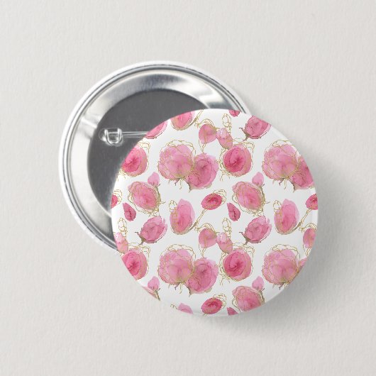 Badge Rond 5 Cm Roses roses (Devant & derrière)