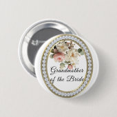 Badge Rond 5 Cm Roses roses avec perles Grand-mère de la mariée (Devant & derrière)