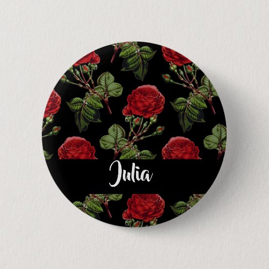 Badge Rond 5 Cm Roses rouges de nom personnalisé (Devant)