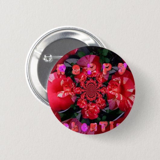 Badge Rond 5 Cm Roses rouges Iridescente "Bonne Saint Valentin" Ar (Devant & derrière)