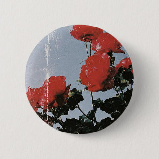 Badge Rond 5 Cm Roses rouges vintage sur un ciel bleu