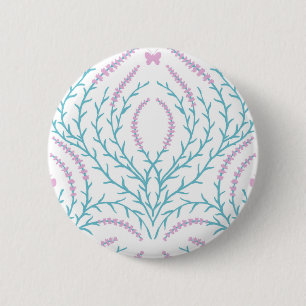 Badge Rond 5 Cm Roses sauvages et papillons /rose/vert pâle/jaune