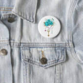 Badge Rond 5 Cm Roses turquoise avec touches (En situation)