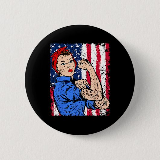 Badge Rond 5 Cm Rosie Le Drapeau Féministe De Riveter Usa 4e (Devant)