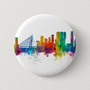Badge Rond 5 Cm Rotterdam The Pays-Bas Skyline
