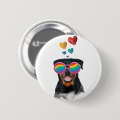 Badge Rond 5 Cm Rottweiler Chien avec Coeurs Saint-Valentin (Devant & derrière)