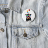 Badge Rond 5 Cm Rottweiler Chien avec Coeurs Saint-Valentin (En situation)