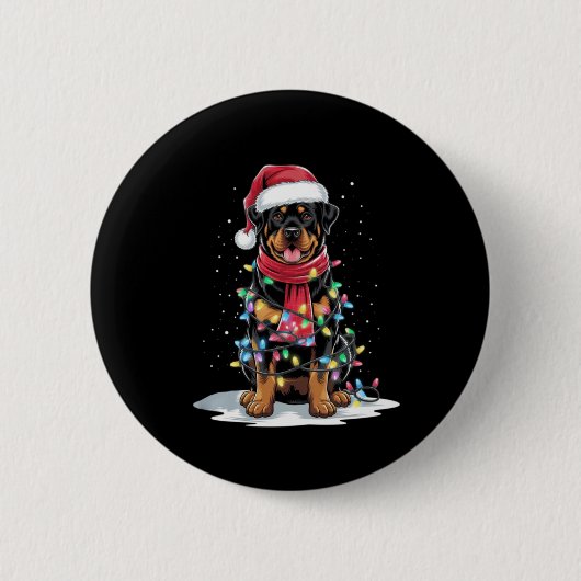 Badge Rond 5 Cm Rottweiler Christmas Tree Santa Hat Lights Xmas Do (Devant)