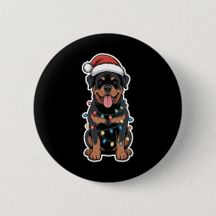 Badge Rond 5 Cm Rottweiler Enveloppé Dans Les Lumières De Noël