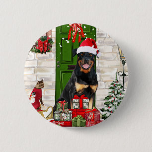 Badge Rond 5 Cm Rotweiler Chien Noël