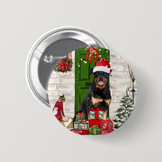 Badge Rond 5 Cm Rotweiler Chien Noël (Devant & derrière)