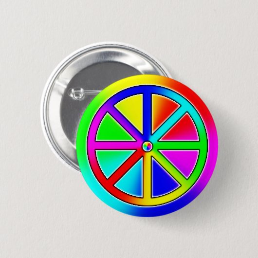 Badge Rond 5 Cm Roue bouddhiste arc-en-ciel (Devant & derrière)