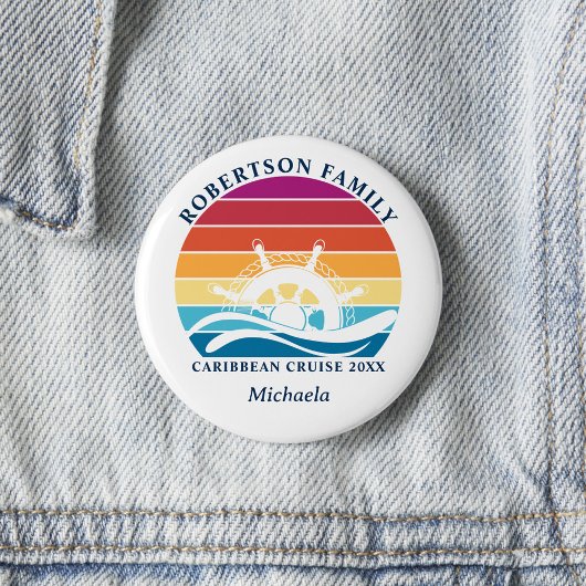 Badge Rond 5 Cm Roue de bateau Sunset Retro de croisière familiale