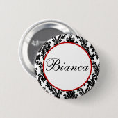Badge Rond 5 Cm Rouge avec Damas noir et blanc - Fête de la Mariée (Devant & derrière)
