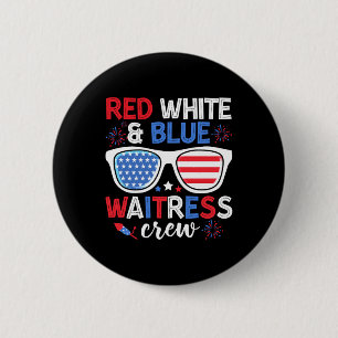 Badge Rond 5 Cm Rouge blanc &amp; bleu équipage de la serveuse 4 j