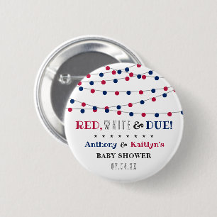 Badge Rond 5 Cm Rouge, Blanc & Due ! baby shower 4 juillet