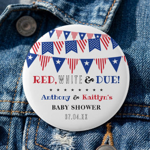 Badge Rond 5 Cm Rouge, Blanc & Due ! baby shower 4 juillet