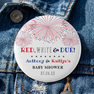 Badge Rond 5 Cm Rouge, Blanc & Due ! baby shower 4 juillet