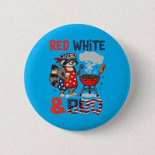Badge Rond 5 Cm Rouge Blanc Et Bbq Raton Laveur Drôle 4 Juillet Gr