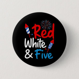 Badge Rond 5 Cm Rouge Blanc Et Cinq Anniversaire 4 juillet Indepe