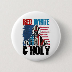 Badge Rond 5 Cm Rouge Blanc et Saint Pape Léon XIV, 4 juillet