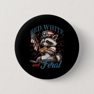 Badge Rond 5 Cm Rouge Blanc Et Sauvage Raton Laveur Drôle 4 Juille