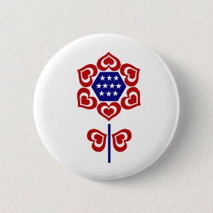 Badge Rond 5 Cm Rouge Blanc Fleur Bleu Design patriotique