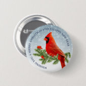 Badge Rond 5 Cm Rouge Cardinal Bird Joyeux Noël bouton (Devant & derrière)
