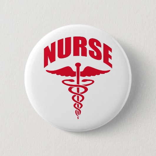 Badge Rond 5 Cm Rouge de caducée d'infirmière (Devant)
