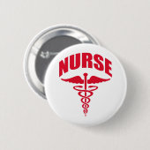 Badge Rond 5 Cm Rouge de caducée d'infirmière (Devant & derrière)