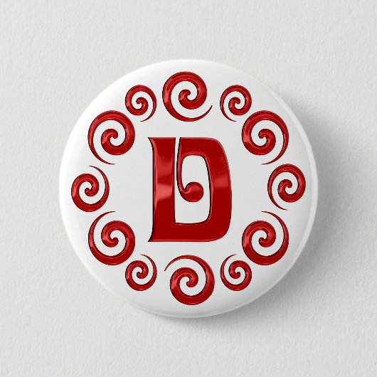 Badge Rond 5 Cm Rouge de la lettre D de monogramme (Devant)