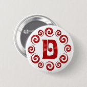 Badge Rond 5 Cm Rouge de la lettre D de monogramme (Devant & derrière)