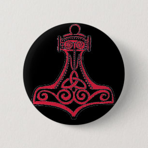 Badge Rond 5 Cm Rouge de marteau de Thors