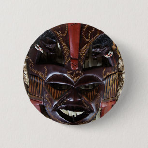 Badge Rond 5 Cm Rouge découpé en bois tribal africain rituel de